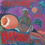 <p>Lucy Stein, <em>O!</em>, 2013<br>Öl auf Leinwand, 100 × 100 cm</p>